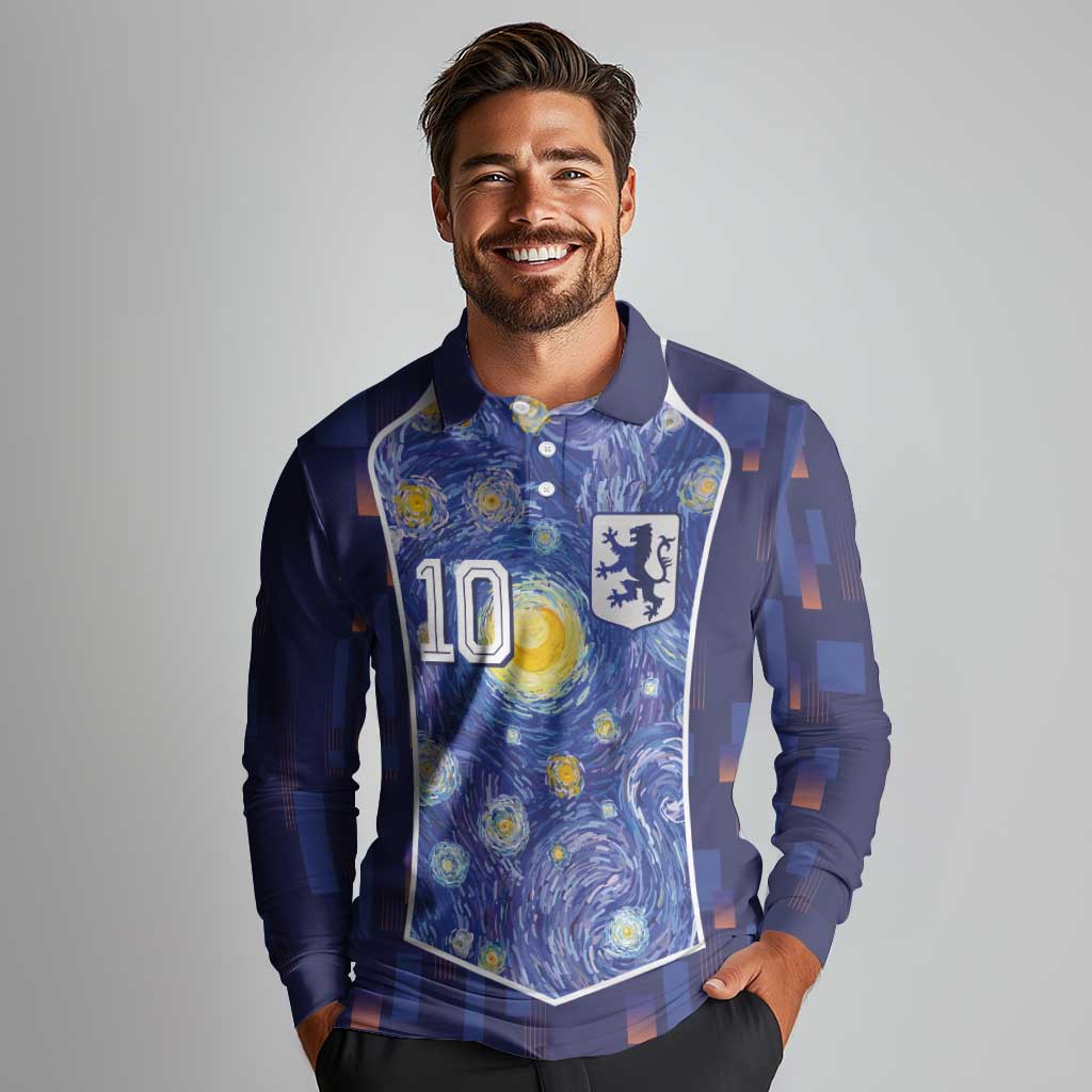 Custom Netherlands Football Long Sleeve Polo Shirt Starry Night Inspired-Sporty Style - Wonder Print Shop