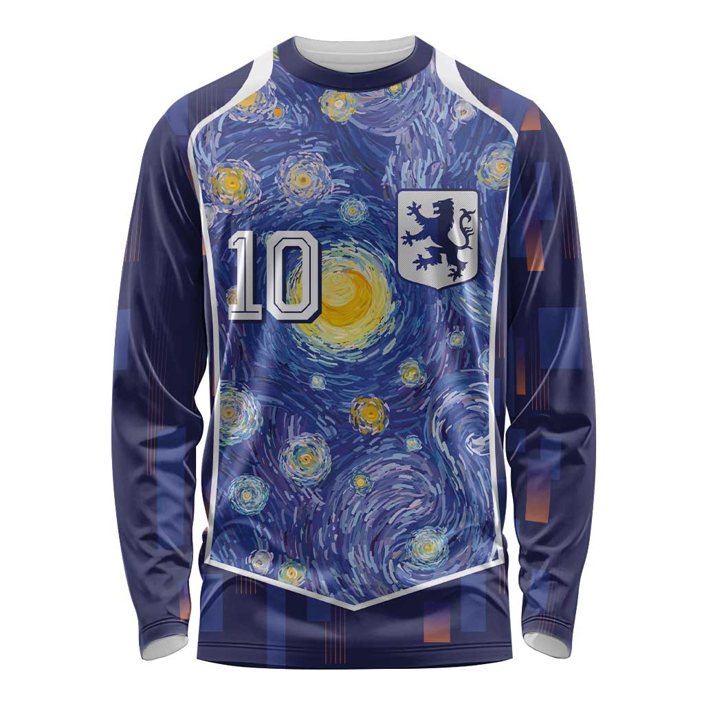 Custom Netherlands Football Long Sleeve Shirt Starry Night Inspired-Sporty Style - Wonder Print Shop