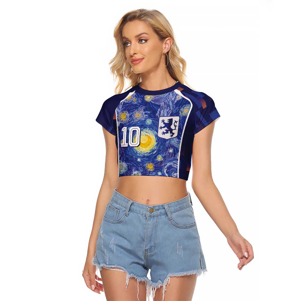 Custom Netherlands Football Raglan Cropped T Shirt Starry Night Inspired-Sporty Style - Wonder Print Shop