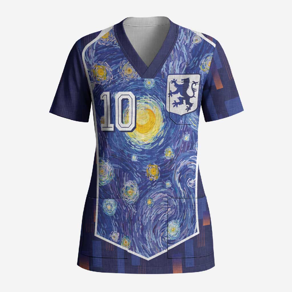 Custom Netherlands Football Scrub Top Starry Night Inspired-Sporty Style - Wonder Print Shop