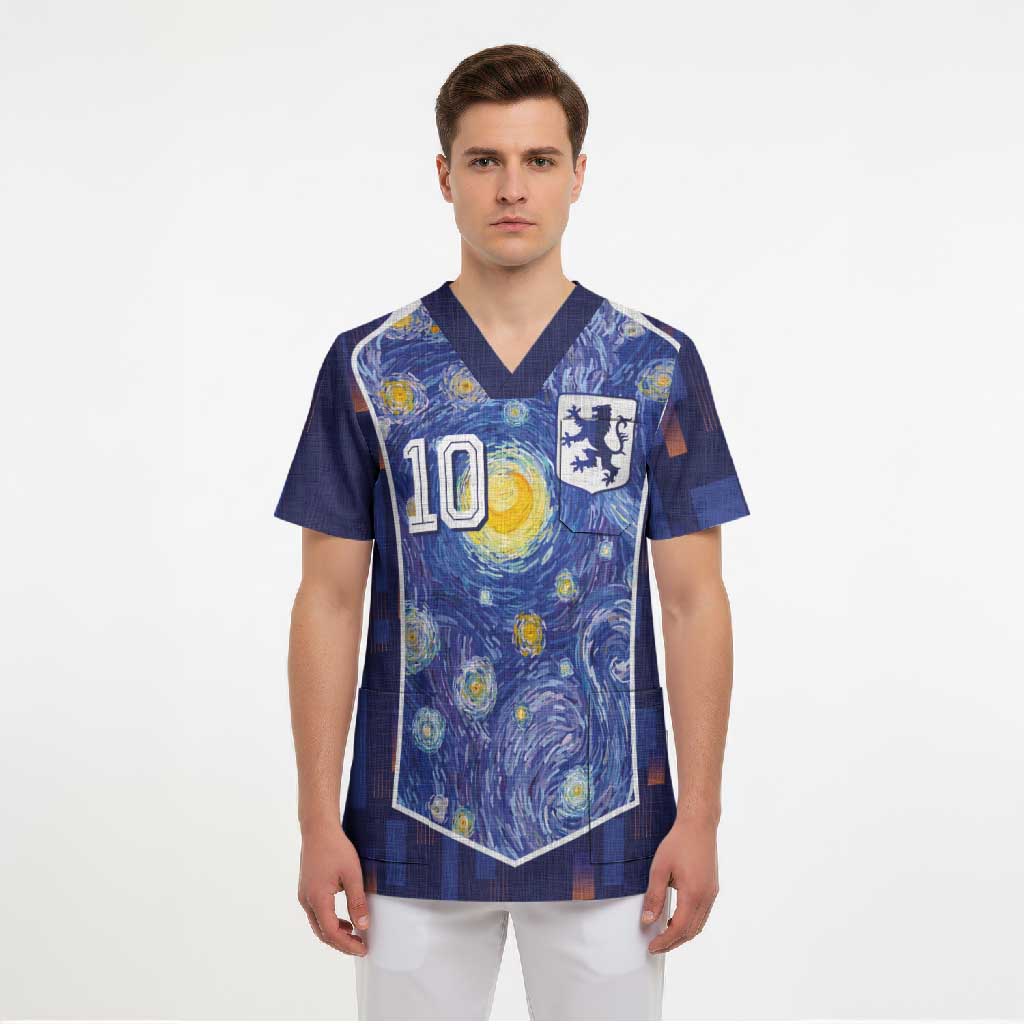 Custom Netherlands Football Scrub Top Starry Night Inspired-Sporty Style - Wonder Print Shop