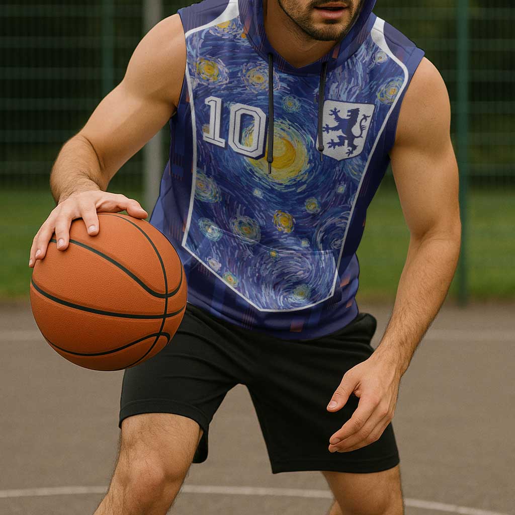 Custom Netherlands Football Sleeveless Hoodie Starry Night Inspired-Sporty Style - Wonder Print Shop