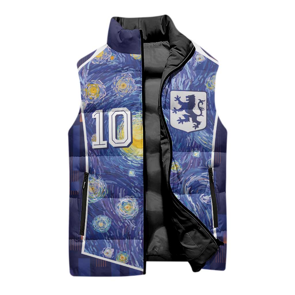 Custom Netherlands Football Sleeveless Puffer Jacket Starry Night Inspired-Sporty Style - Wonder Print Shop