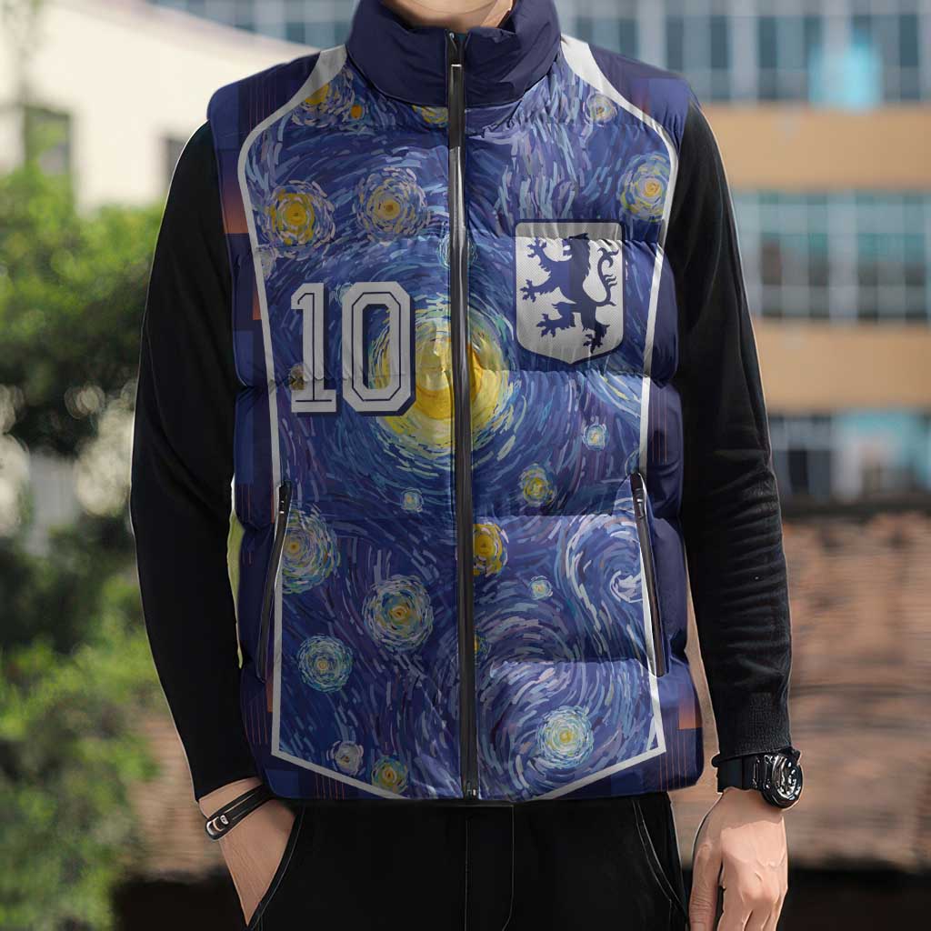 Custom Netherlands Football Sleeveless Puffer Jacket Starry Night Inspired-Sporty Style - Wonder Print Shop