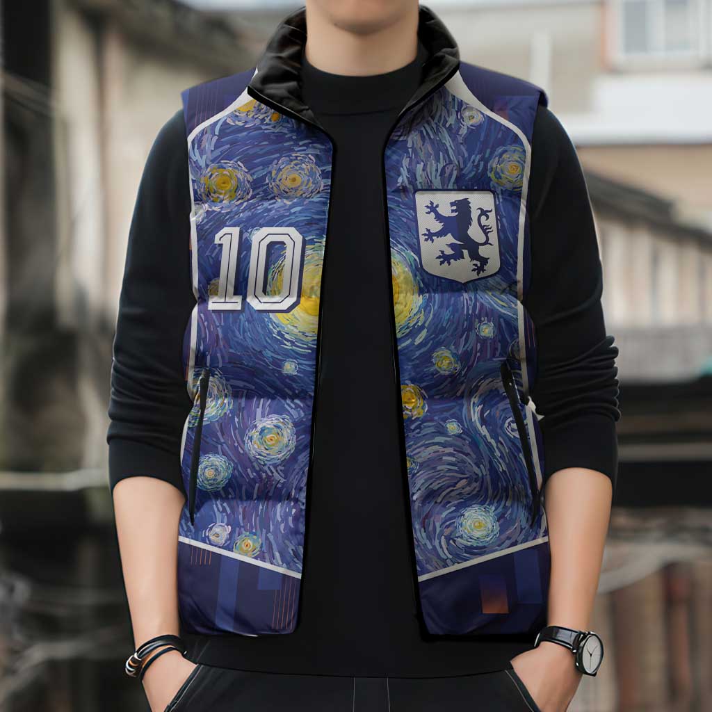 Custom Netherlands Football Sleeveless Puffer Jacket Starry Night Inspired-Sporty Style - Wonder Print Shop