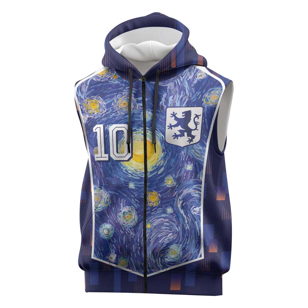 Custom Netherlands Football Sleeveless Zip Hoodie Starry Night Inspired-Sporty Style - Wonder Print Shop