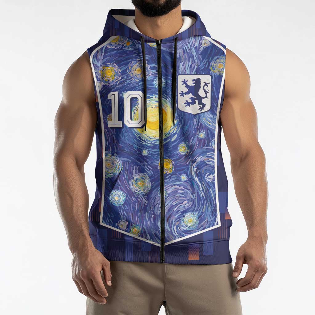 Custom Netherlands Football Sleeveless Zip Hoodie Starry Night Inspired-Sporty Style - Wonder Print Shop