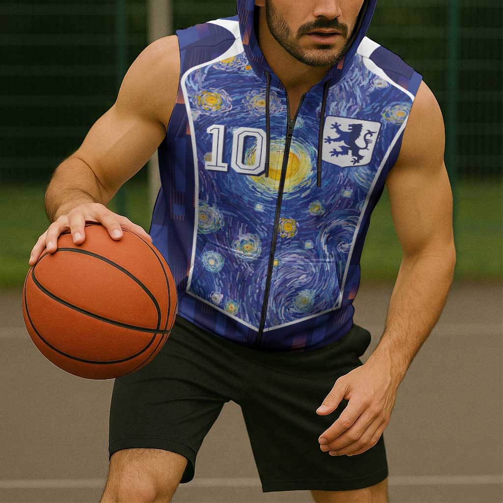 Custom Netherlands Football Sleeveless Zip Hoodie Starry Night Inspired-Sporty Style - Wonder Print Shop