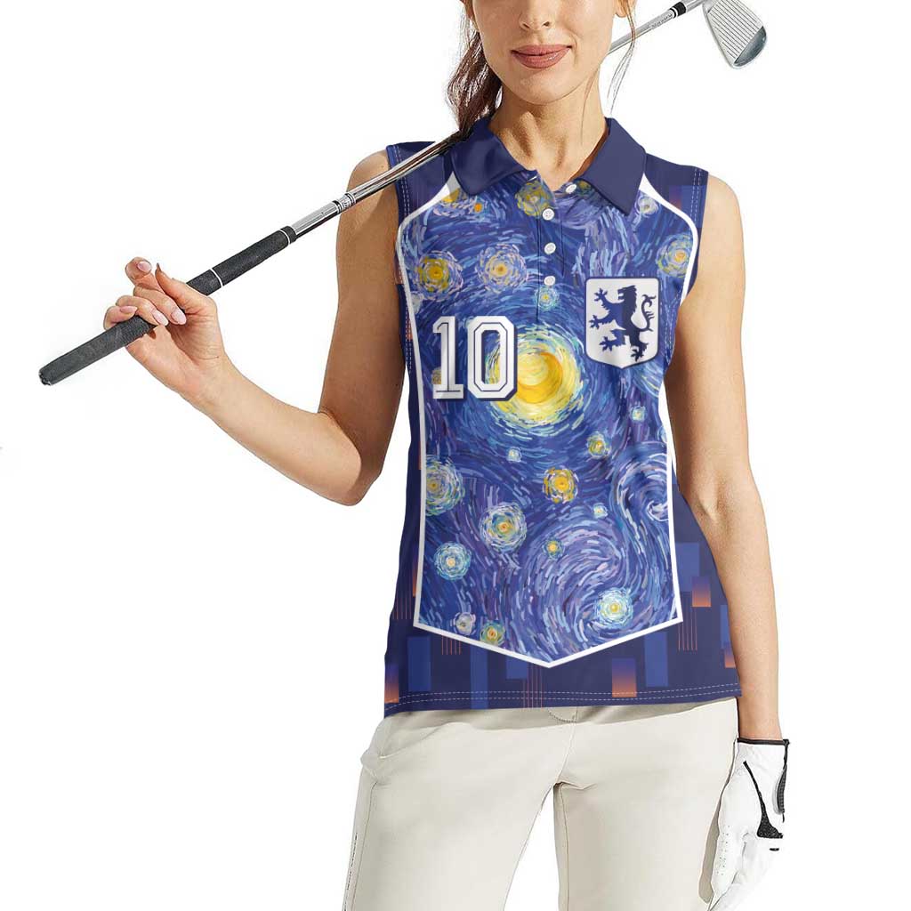 Custom Netherlands Football Women Sleeveless Polo Shirt Starry Night Inspired-Sporty Style - Wonder Print Shop