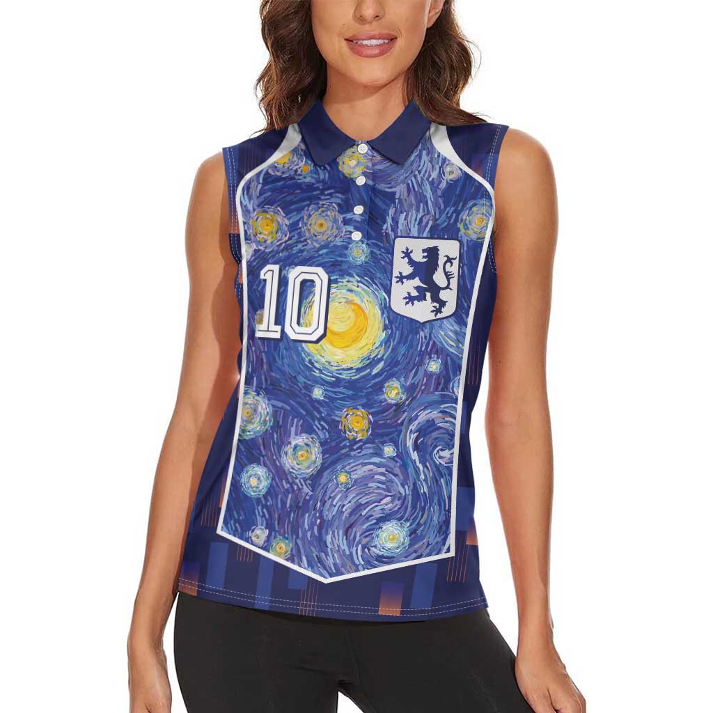 Custom Netherlands Football Women Sleeveless Polo Shirt Starry Night Inspired-Sporty Style - Wonder Print Shop