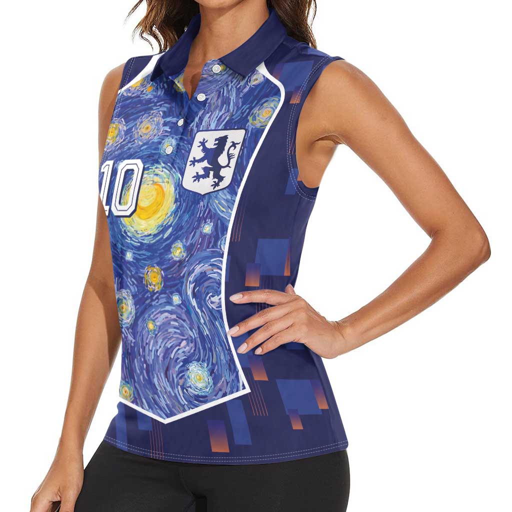 Custom Netherlands Football Women Sleeveless Polo Shirt Starry Night Inspired-Sporty Style - Wonder Print Shop