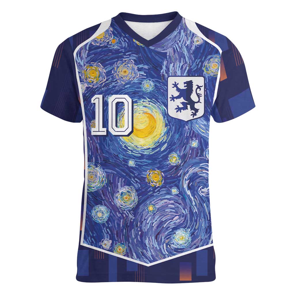 Custom Netherlands Football Women V-Neck T-Shirt Starry Night Inspired-Sporty Style - Wonder Print Shop