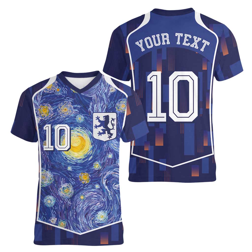 Custom Netherlands Football Women V-Neck T-Shirt Starry Night Inspired-Sporty Style - Wonder Print Shop