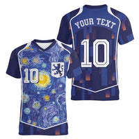 Custom Netherlands Football Women V-Neck T-Shirt Starry Night Inspired-Sporty Style - Wonder Print Shop