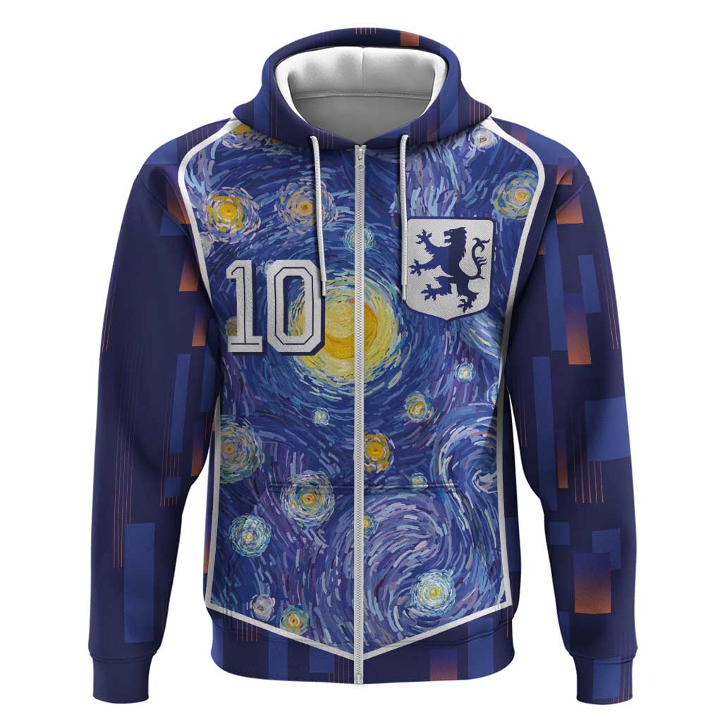 Custom Netherlands Football Zip Hoodie Starry Night Inspired-Sporty Style - Wonder Print Shop