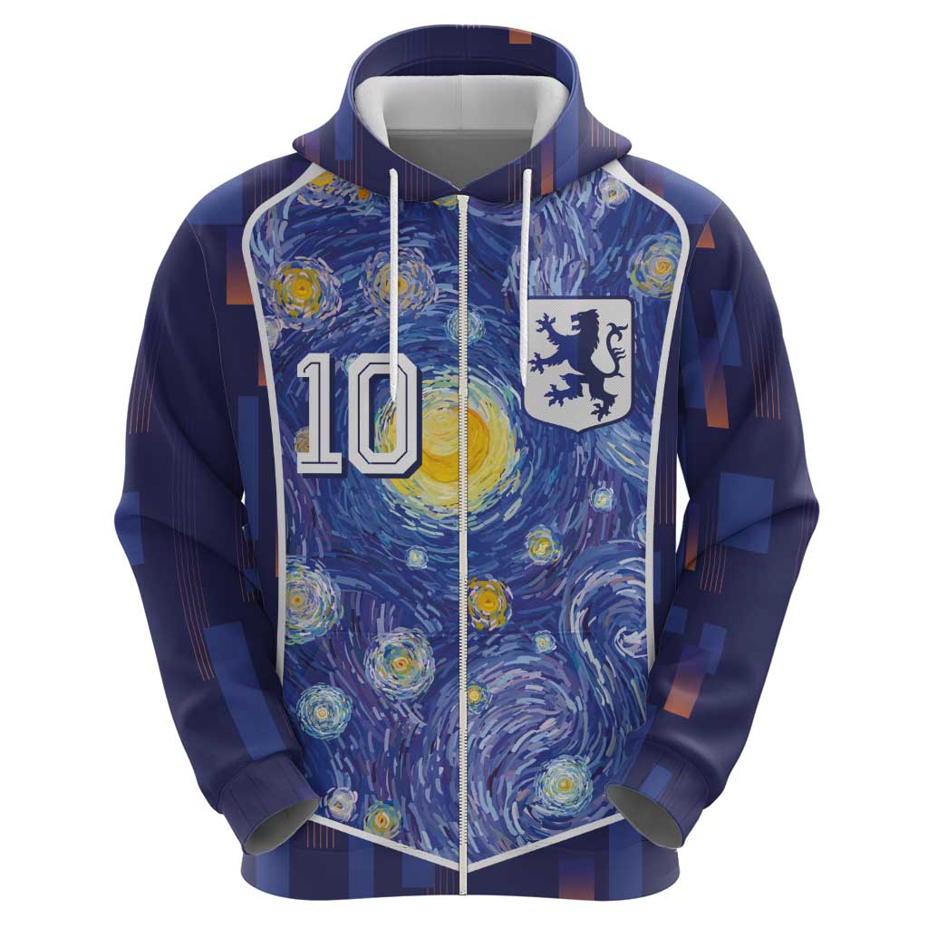Custom Netherlands Football Zip Hoodie Starry Night Inspired-Sporty Style - Wonder Print Shop