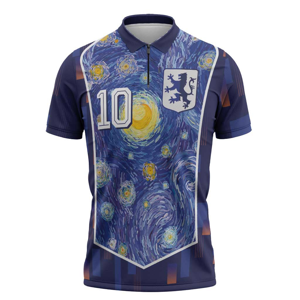 Custom Netherlands Football Zipper Polo Shirt Starry Night Inspired-Sporty Style - Wonder Print Shop
