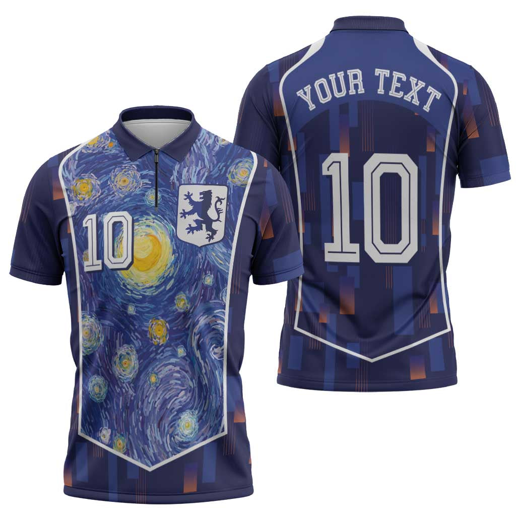 Custom Netherlands Football Zipper Polo Shirt Starry Night Inspired-Sporty Style - Wonder Print Shop