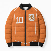 Custom Netherlands Football Bomber Puffer Jacket Lion King-Inspired T90 Sporty Style - Wonder Print Shop