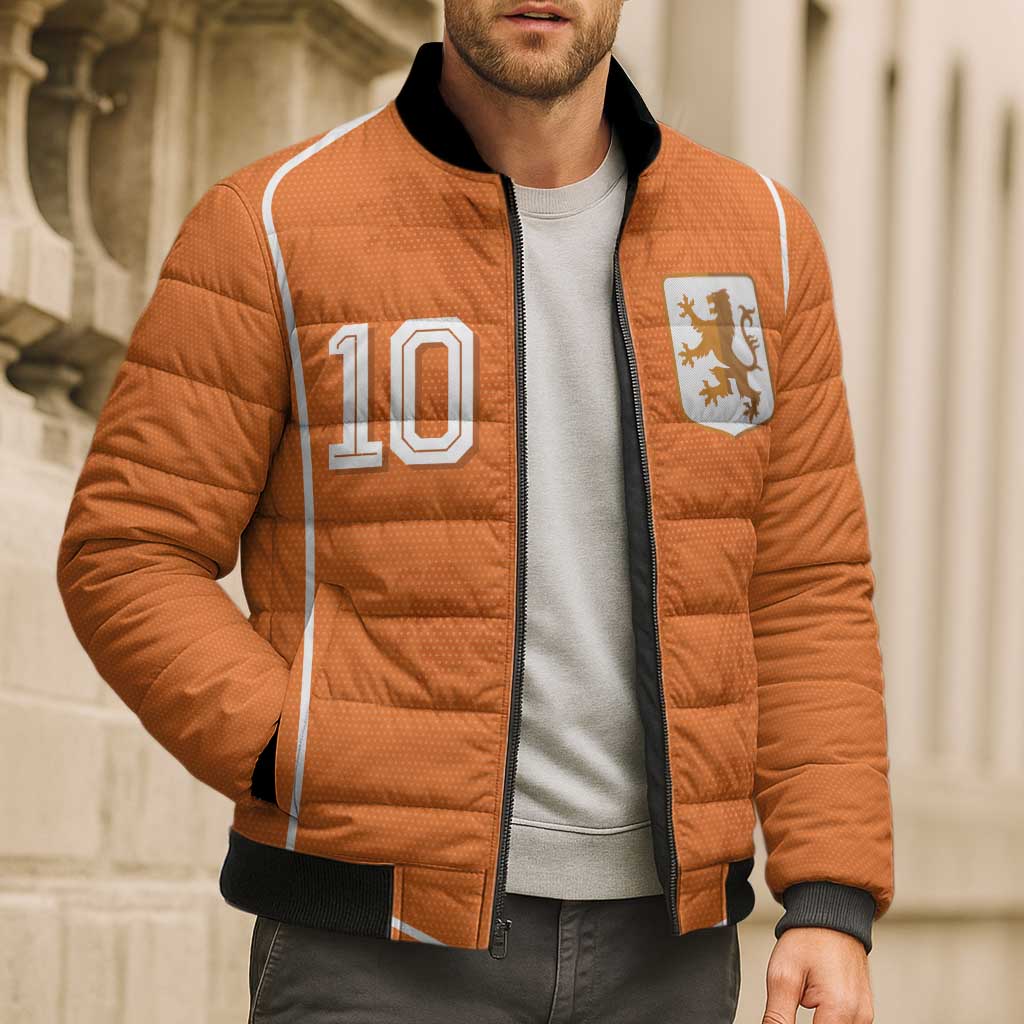 Custom Netherlands Football Bomber Puffer Jacket Lion King-Inspired T90 Sporty Style - Wonder Print Shop