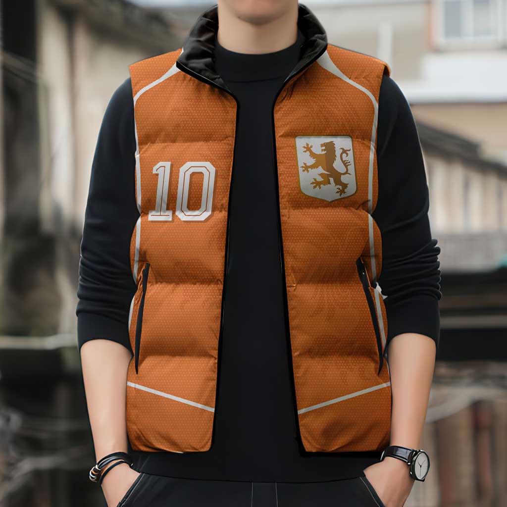 Custom Netherlands Football Sleeveless Puffer Jacket Lion King-Inspired T90 Sporty Style - Wonder Print Shop