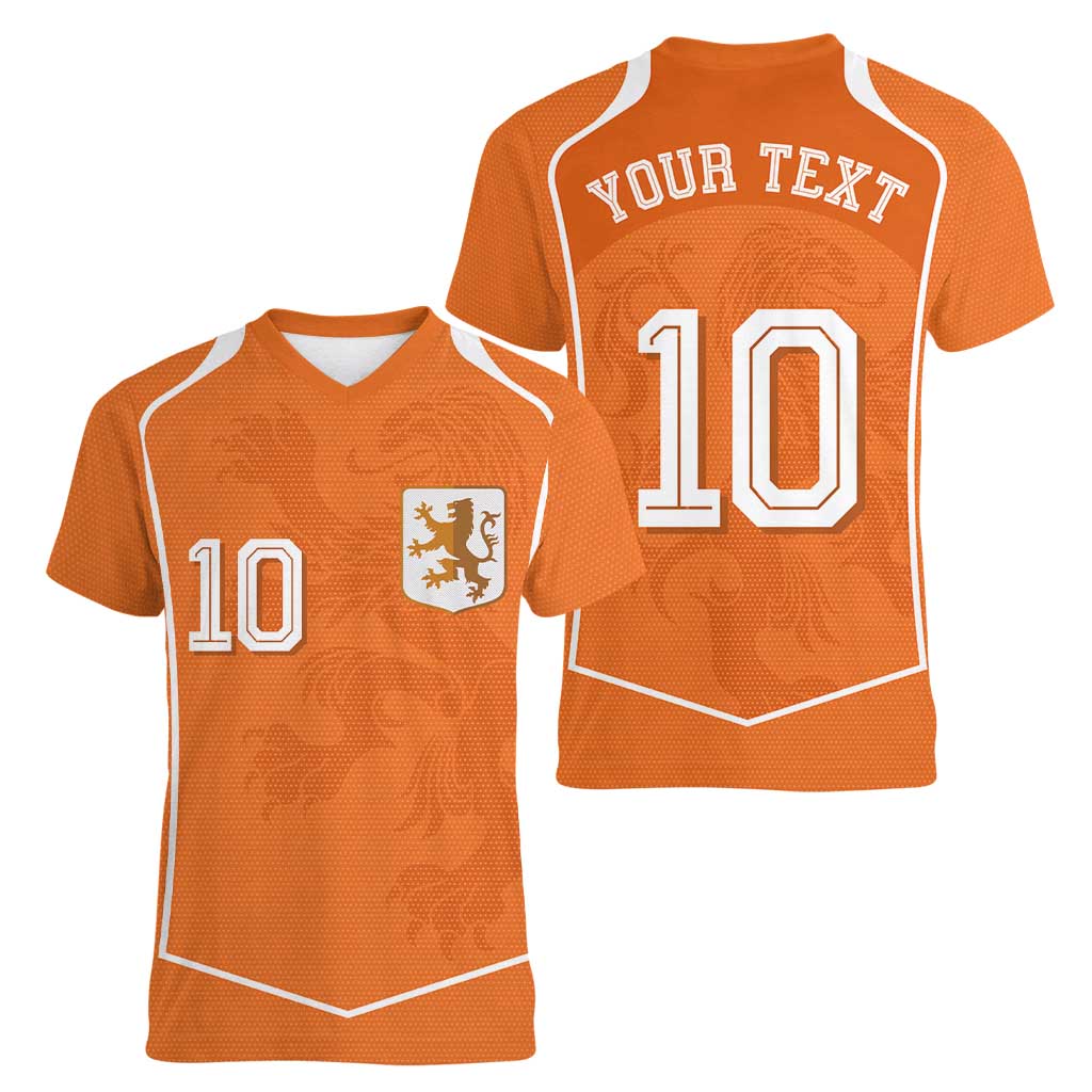 Custom Netherlands Football Women V-Neck T-Shirt Lion King-Inspired T90 Sporty Style - Wonder Print Shop