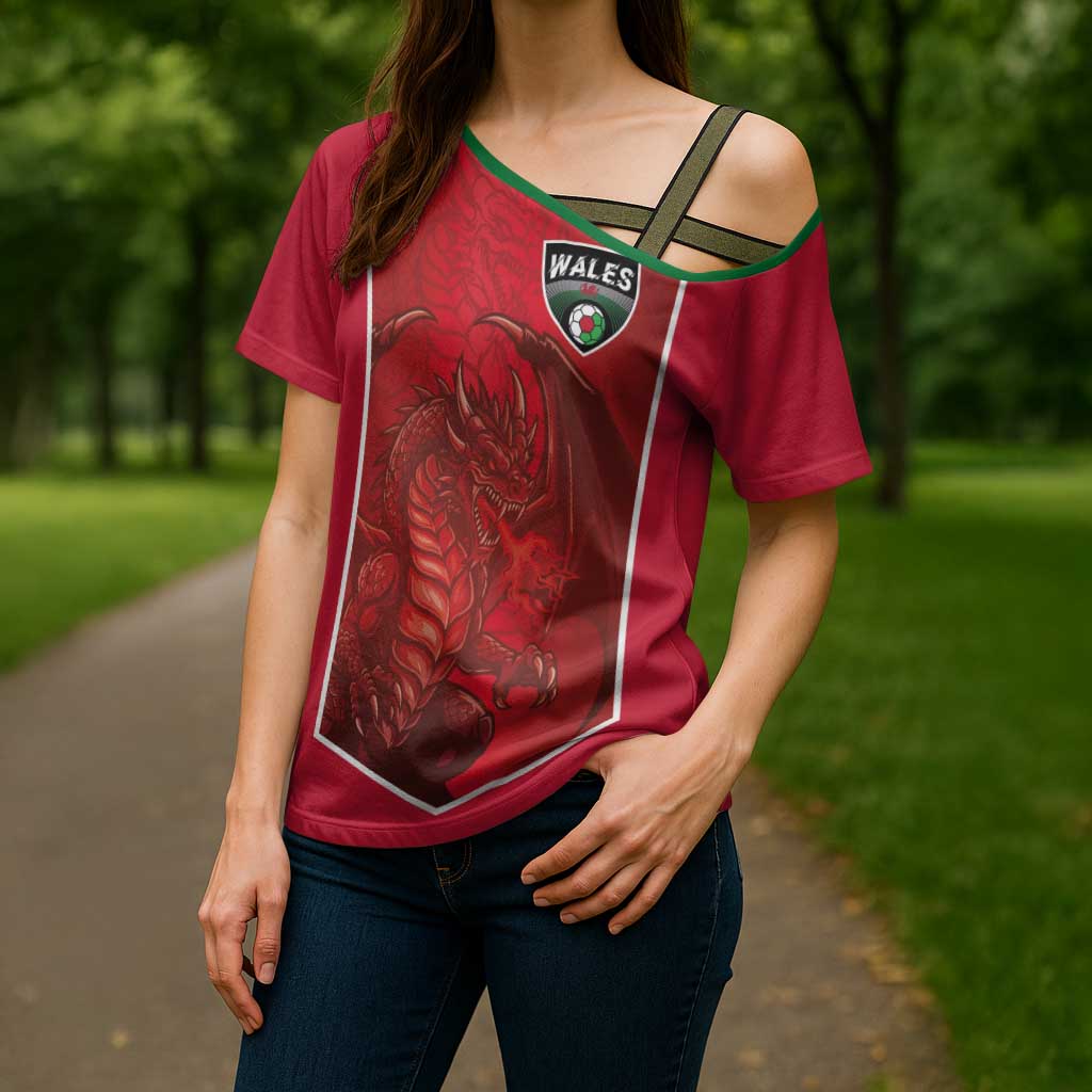 Custom Wales Football Cross Shoulder Shirt The Dragons Sporty Style - Wonder Print Shop