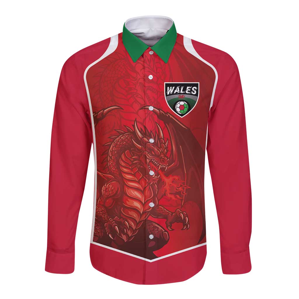Custom Wales Football Long Sleeve Button Shirt The Dragons Sporty Style - Wonder Print Shop