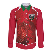 Custom Wales Football Long Sleeve Button Shirt The Dragons Sporty Style - Wonder Print Shop