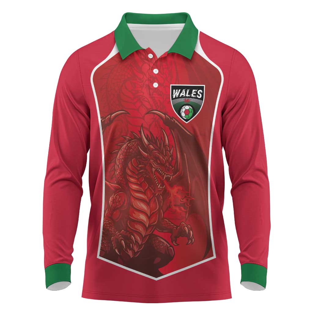 Custom Wales Football Long Sleeve Polo Shirt The Dragons Sporty Style - Wonder Print Shop