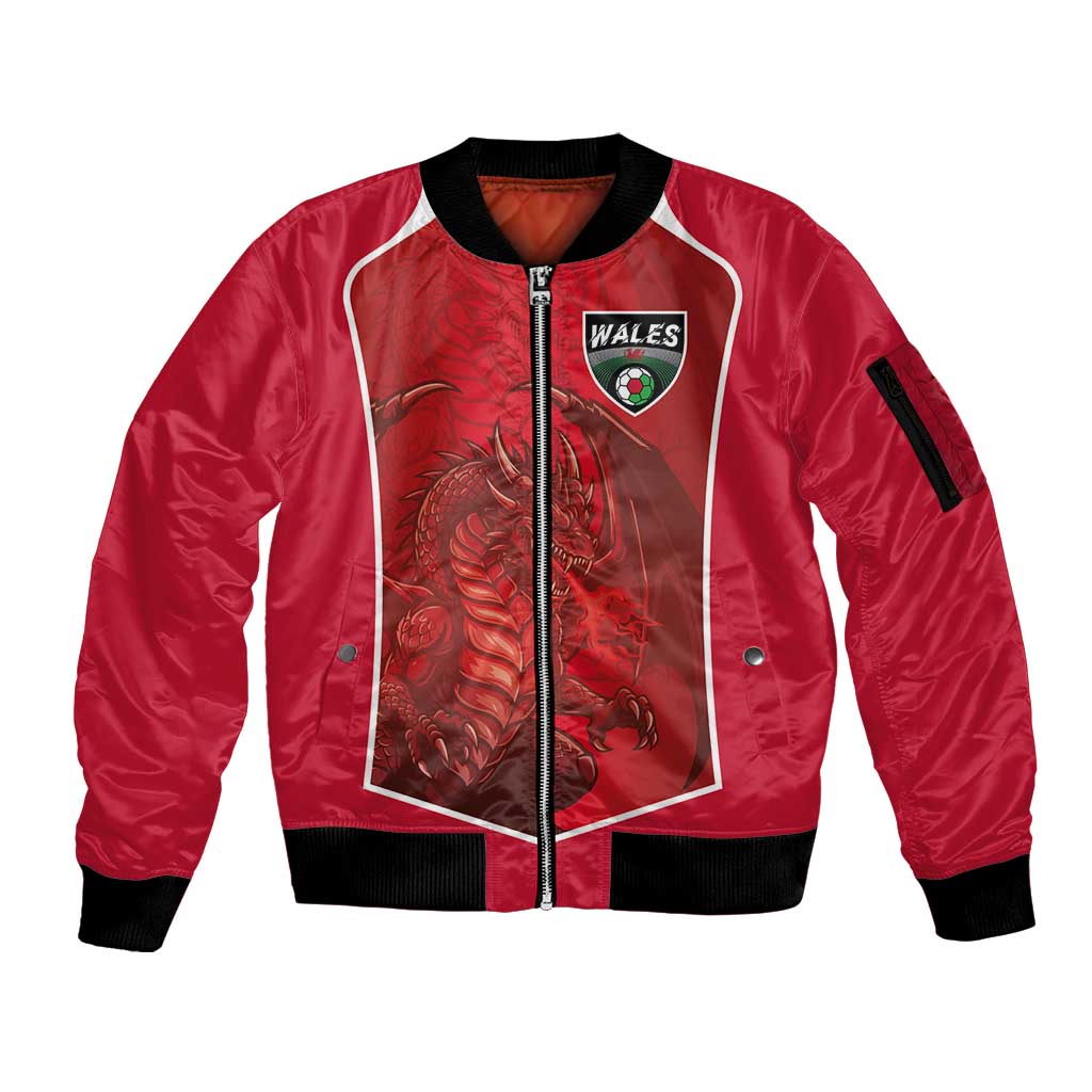 Custom Wales Football Sleeve Zip Bomber Jacket The Dragons Sporty Style - Wonder Print Shop