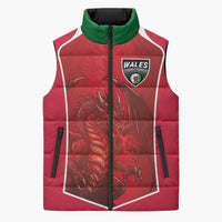 Custom Wales Football Sleeveless Puffer Jacket The Dragons Sporty Style - Wonder Print Shop