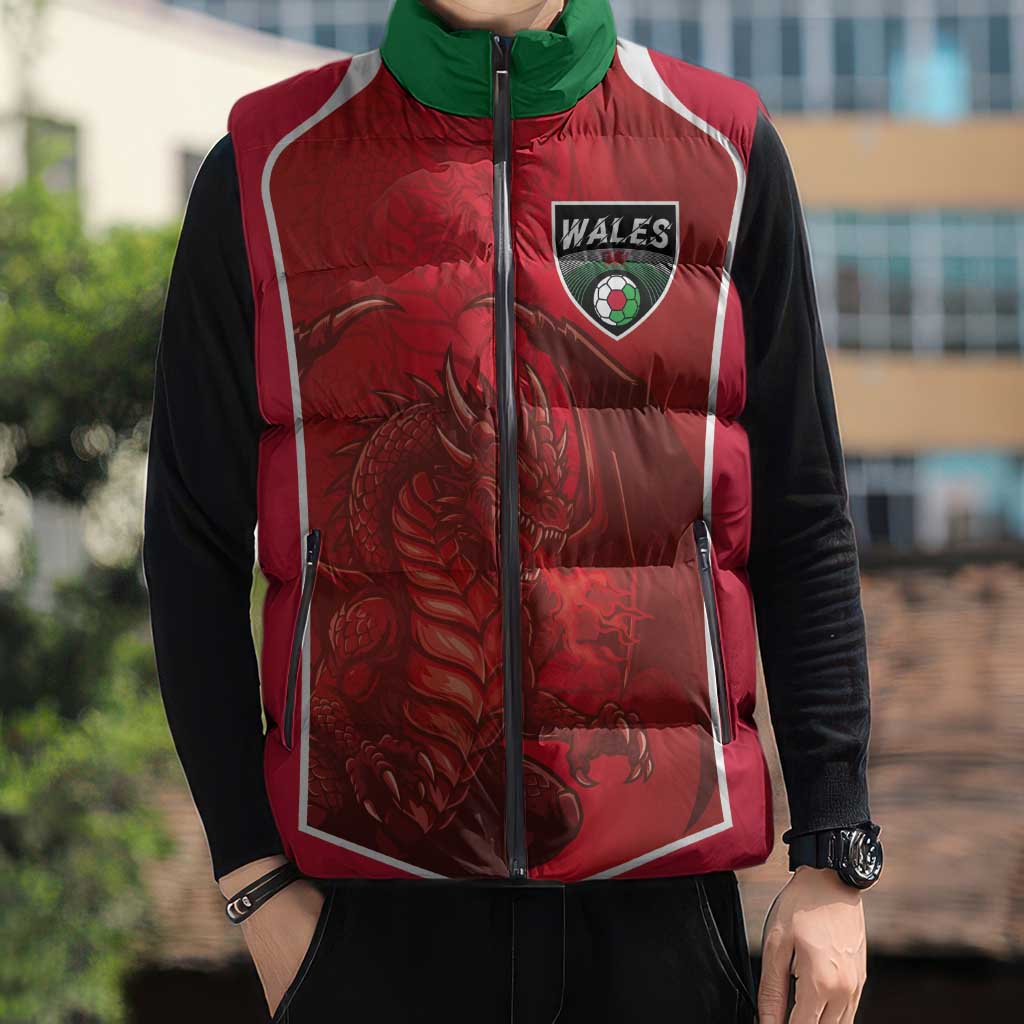 Custom Wales Football Sleeveless Puffer Jacket The Dragons Sporty Style - Wonder Print Shop