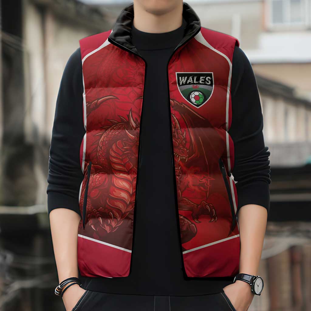 Custom Wales Football Sleeveless Puffer Jacket The Dragons Sporty Style - Wonder Print Shop