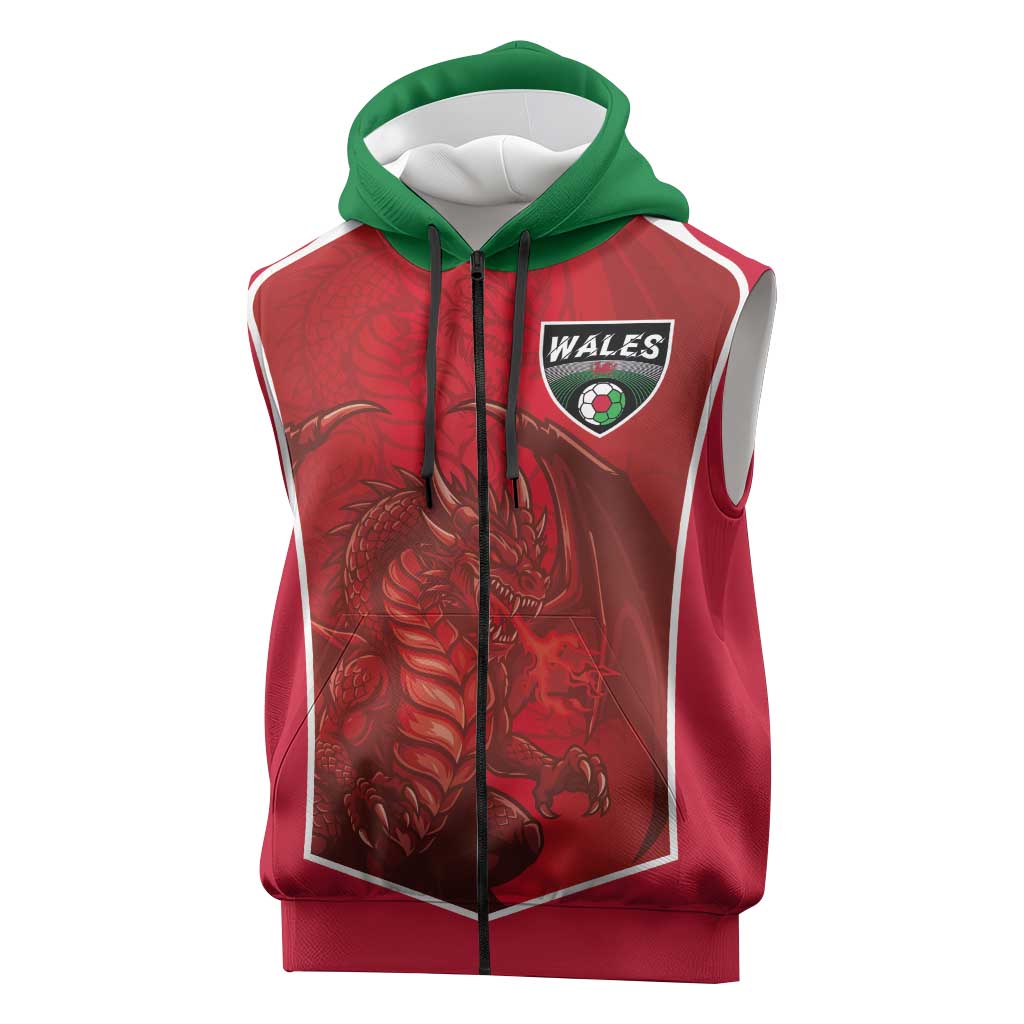Custom Wales Football Sleeveless Zip Hoodie The Dragons Sporty Style - Wonder Print Shop