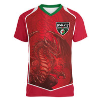 Custom Wales Football Women V-Neck T-Shirt The Dragons Sporty Style - Wonder Print Shop