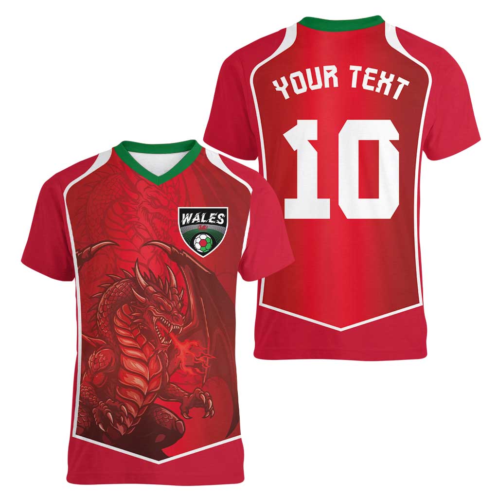 Custom Wales Football Women V-Neck T-Shirt The Dragons Sporty Style - Wonder Print Shop