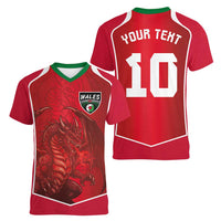 Custom Wales Football Women V-Neck T-Shirt The Dragons Sporty Style - Wonder Print Shop