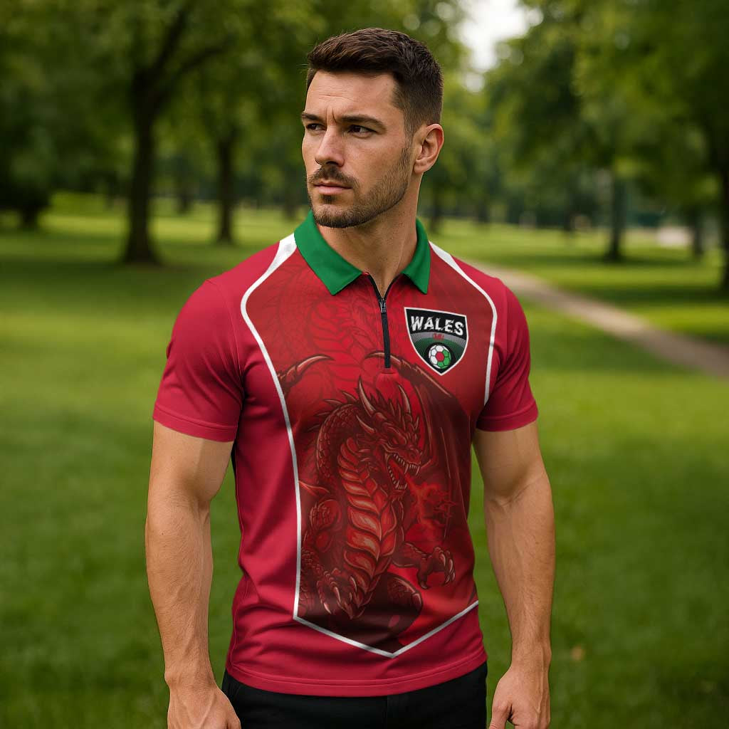 Custom Wales Football Zipper Polo Shirt The Dragons Sporty Style - Wonder Print Shop