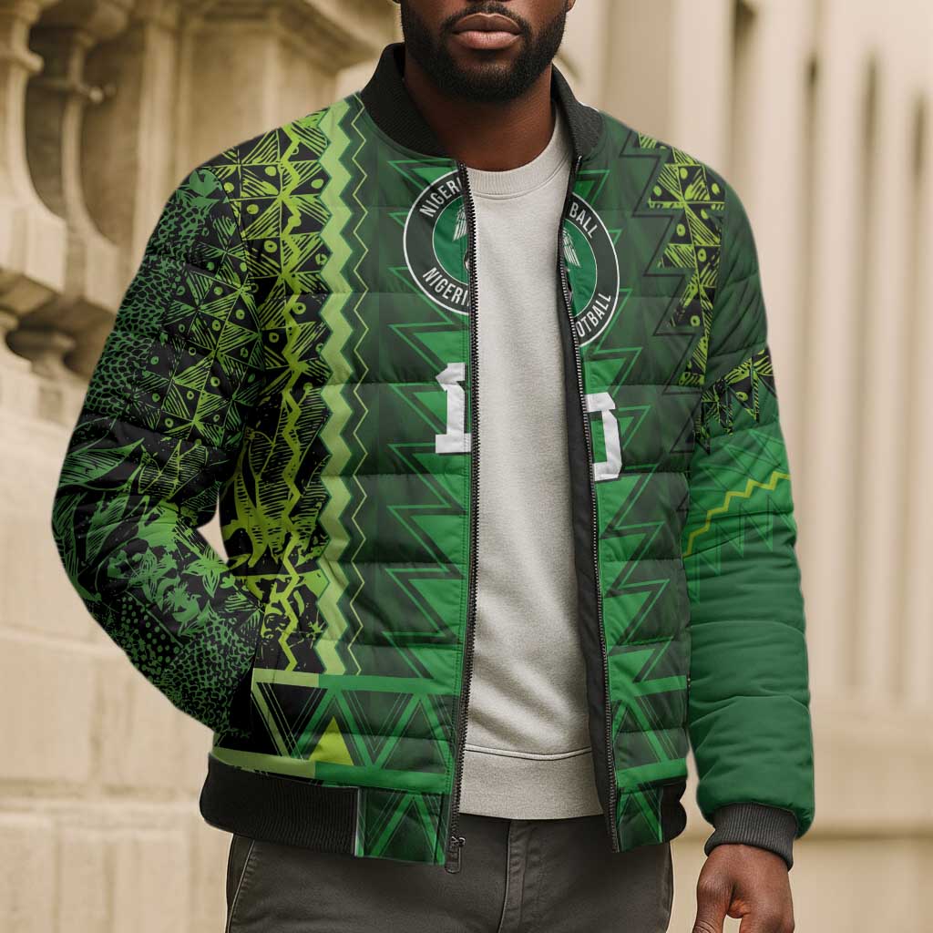 Custom Nigeria Football Bomber Puffer Jacket The Naija-Tribal Sporty Style - Wonder Print Shop