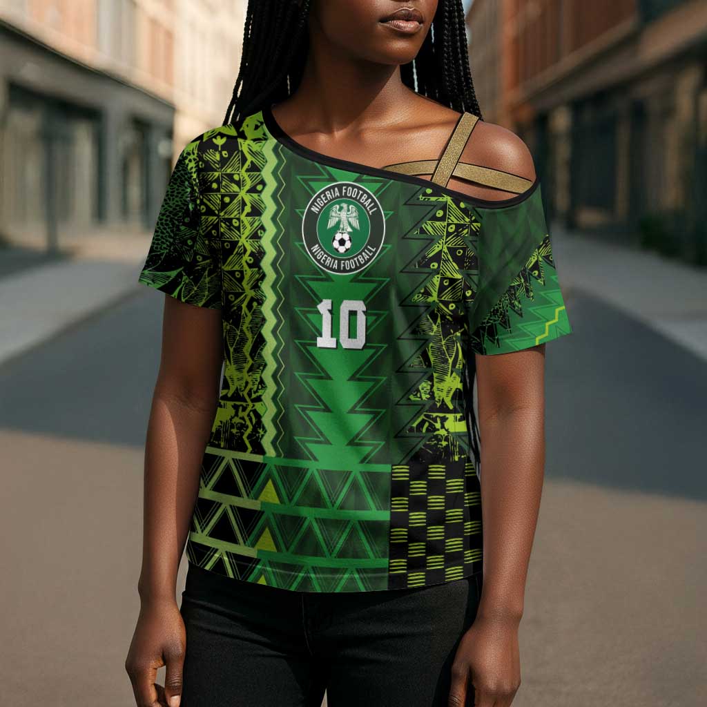 Custom Nigeria Football Cross Shoulder Shirt The Naija-Tribal Sporty Style - Wonder Print Shop