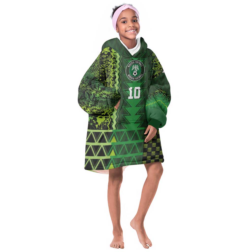 Custom Nigeria Football Kid Wearable Blanket Hoodie The Naija-Tribal Sporty Style - Wonder Print Shop