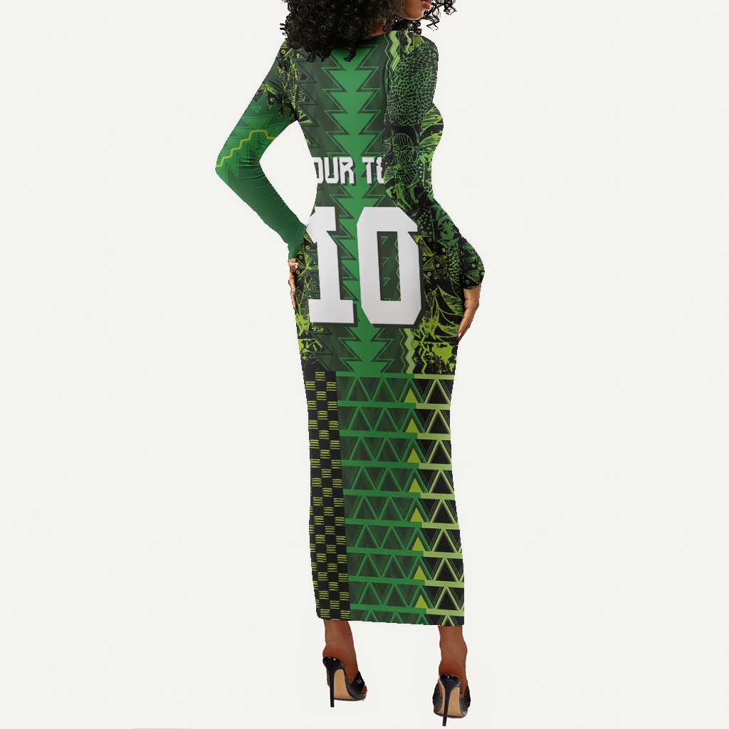 Custom Nigeria Football Long Sleeve Bodycon Dress The Naija-Tribal Sporty Style - Wonder Print Shop