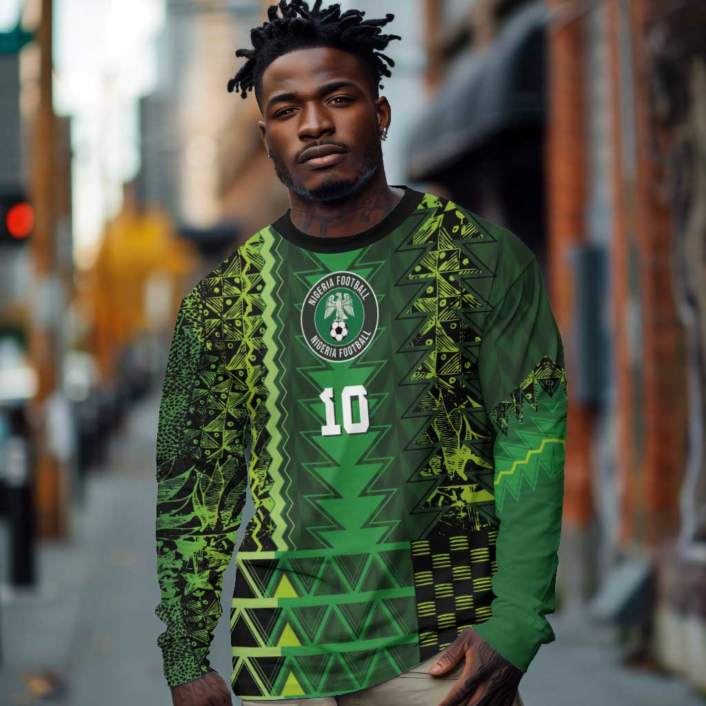 Custom Nigeria Football Long Sleeve Shirt The Naija-Tribal Sporty Style - Wonder Print Shop