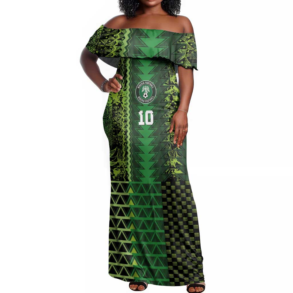 Custom Nigeria Football Off Shoulder Maxi Dress The Naija-Tribal Sporty Style - Wonder Print Shop