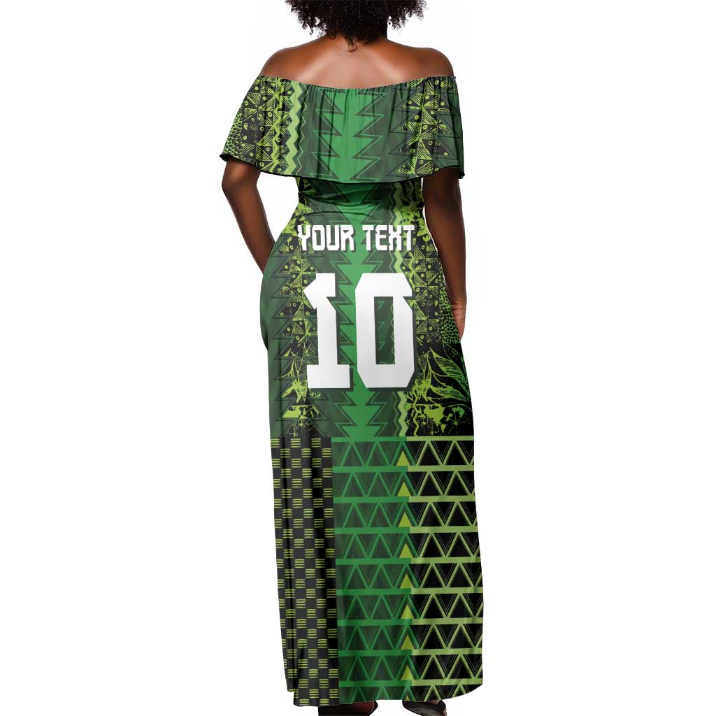 Custom Nigeria Football Off Shoulder Maxi Dress The Naija-Tribal Sporty Style - Wonder Print Shop