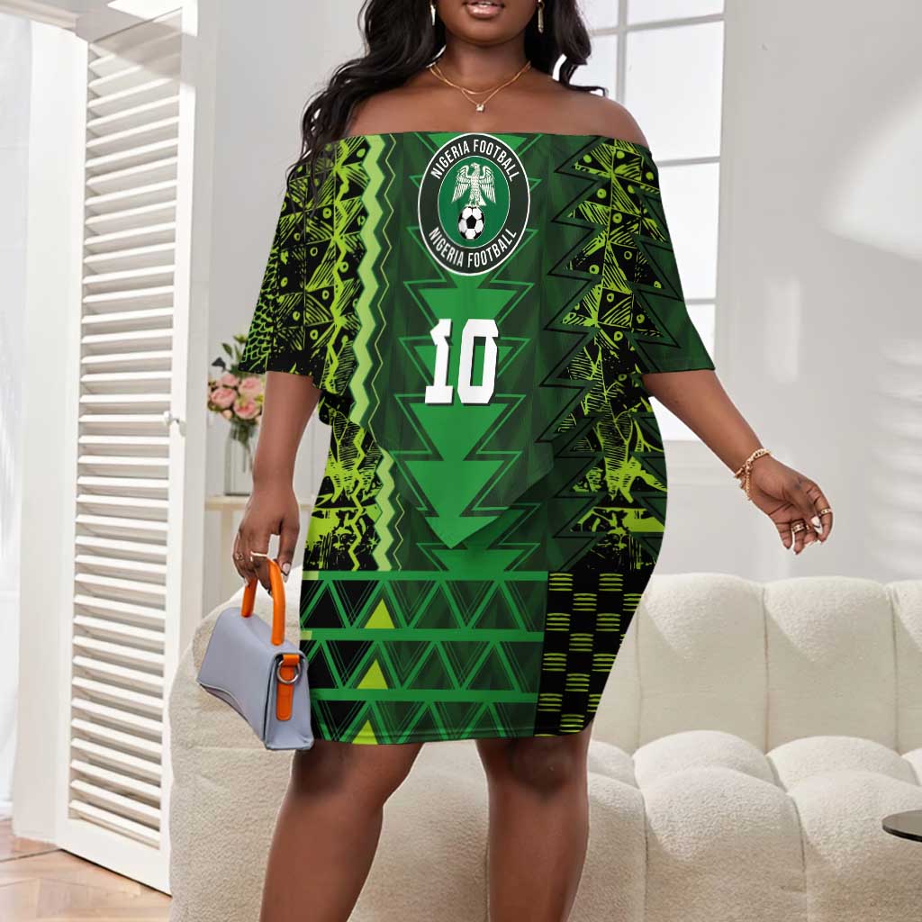 Custom Nigeria Football Off Shoulder Short Dress The Naija-Tribal Sporty Style - Wonder Print Shop