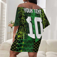 Custom Nigeria Football Off Shoulder Short Dress The Naija-Tribal Sporty Style - Wonder Print Shop