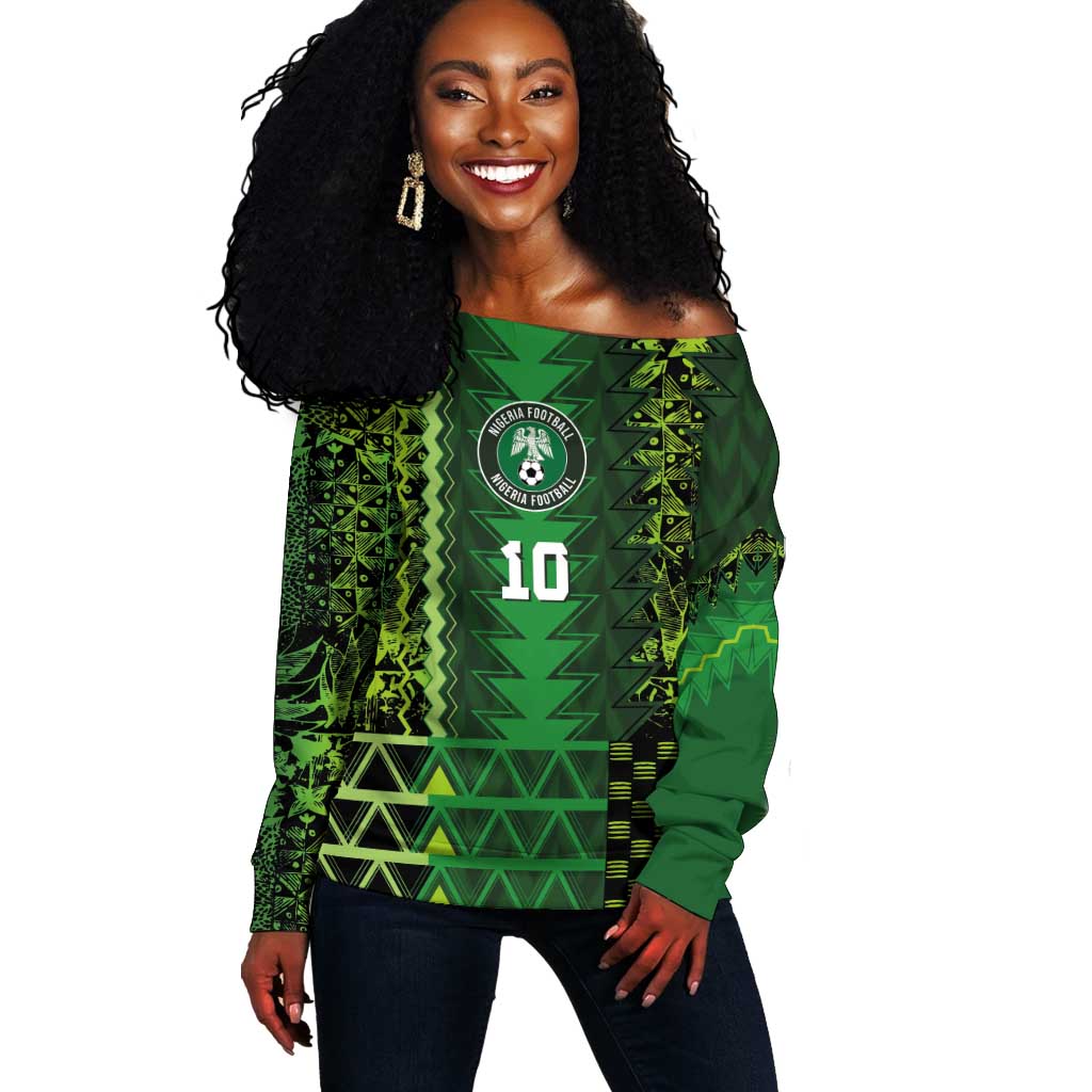Custom Nigeria Football Off Shoulder Sweater The Naija-Tribal Sporty Style - Wonder Print Shop