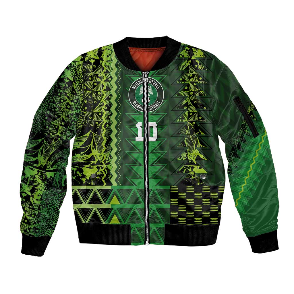 Custom Nigeria Football Sleeve Zip Bomber Jacket The Naija-Tribal Sporty Style - Wonder Print Shop
